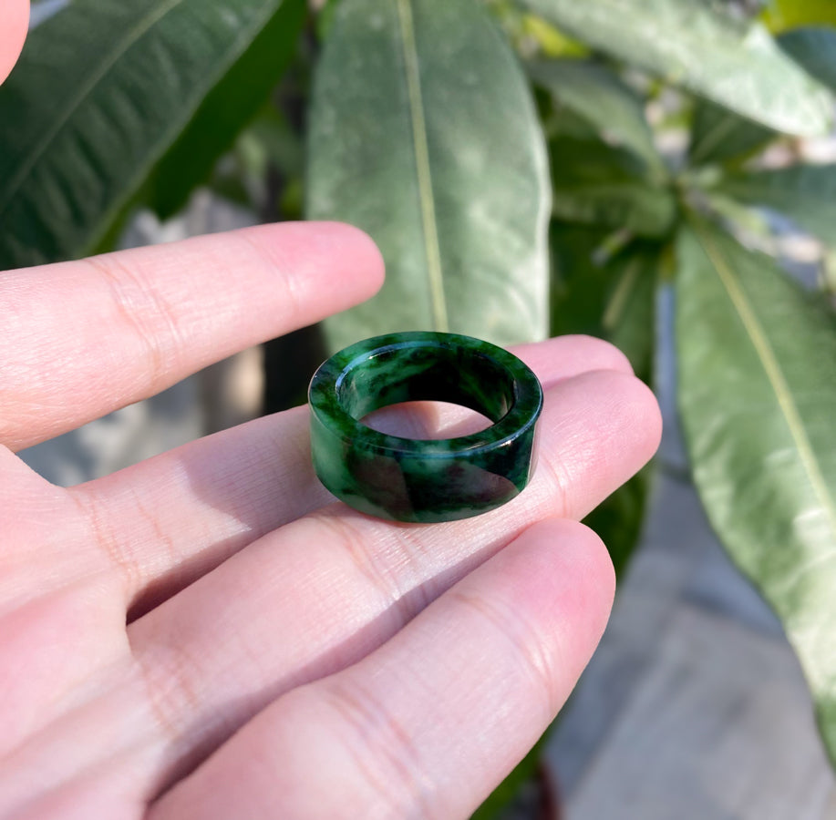 Natural Untreated Type-A Burmese Jadeite Ring | Intense Green Jade | Size US 8.25