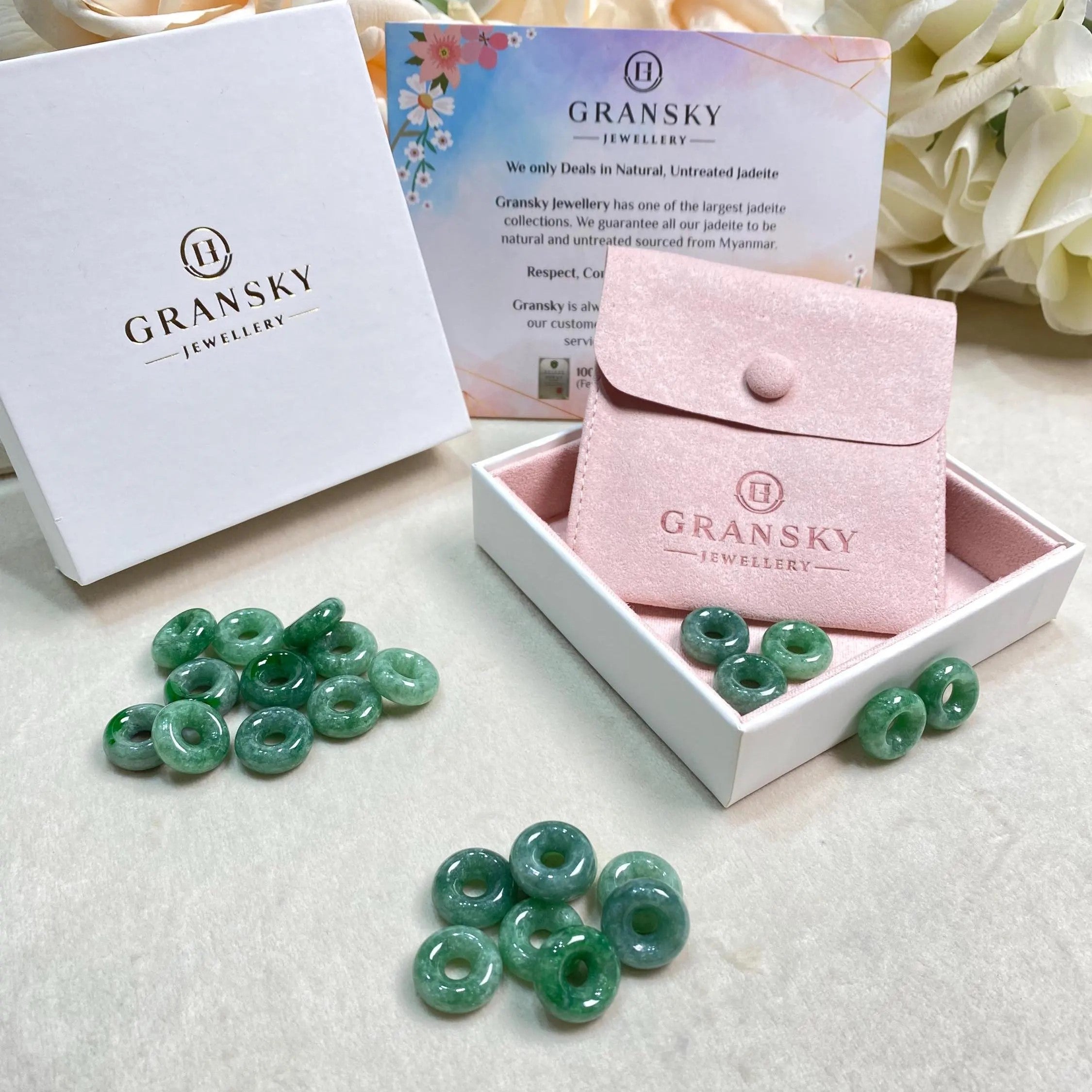 Intense Green Jade Gemstone Beads Donut Shape Loose Beaded DIY