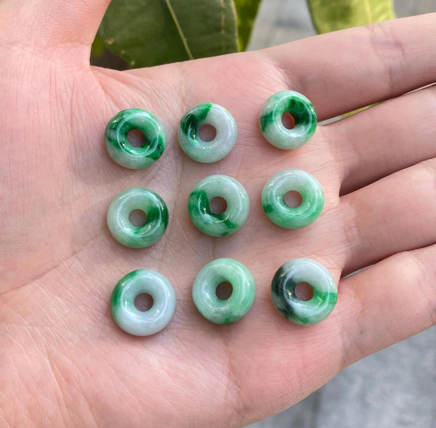 Bright Green Jade Gemstone Beads Donut Shape Loose Beaded DIY