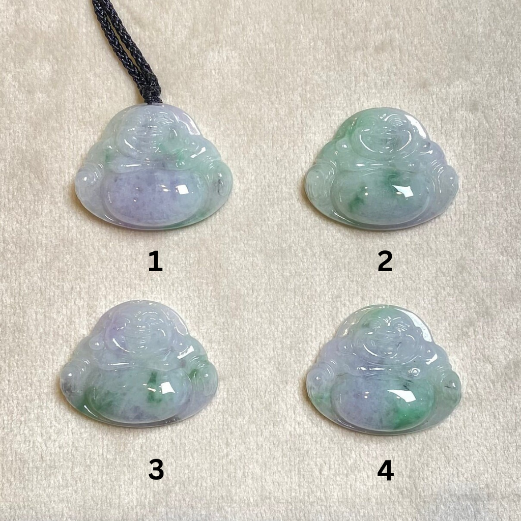 Two-Tone Green & Purple Maitreya Buddha Jade Pendant - Rare Type-A Jadeite