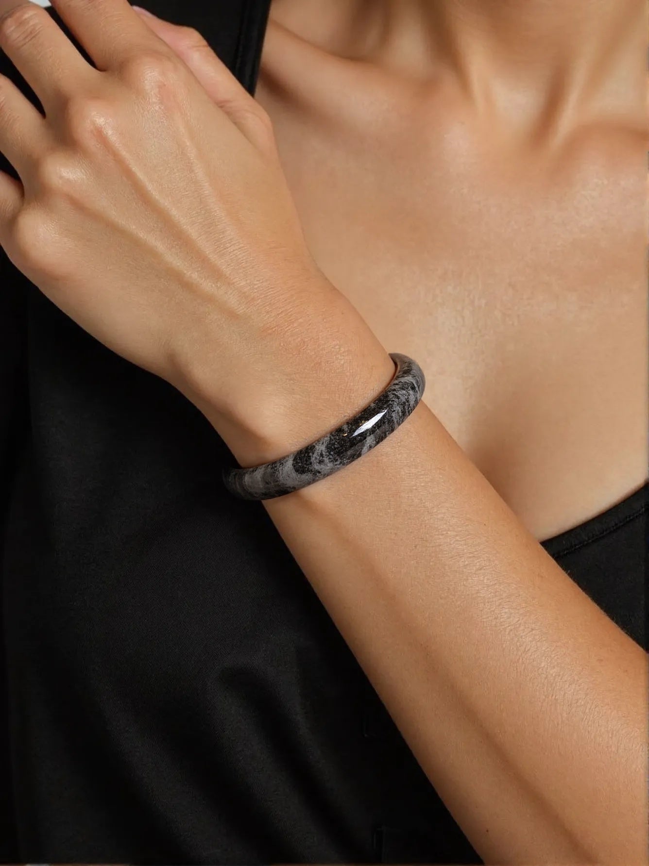 54-60mm Natural Black Jade Bangle Bracelet Gold Scattering - Various Sizes Available