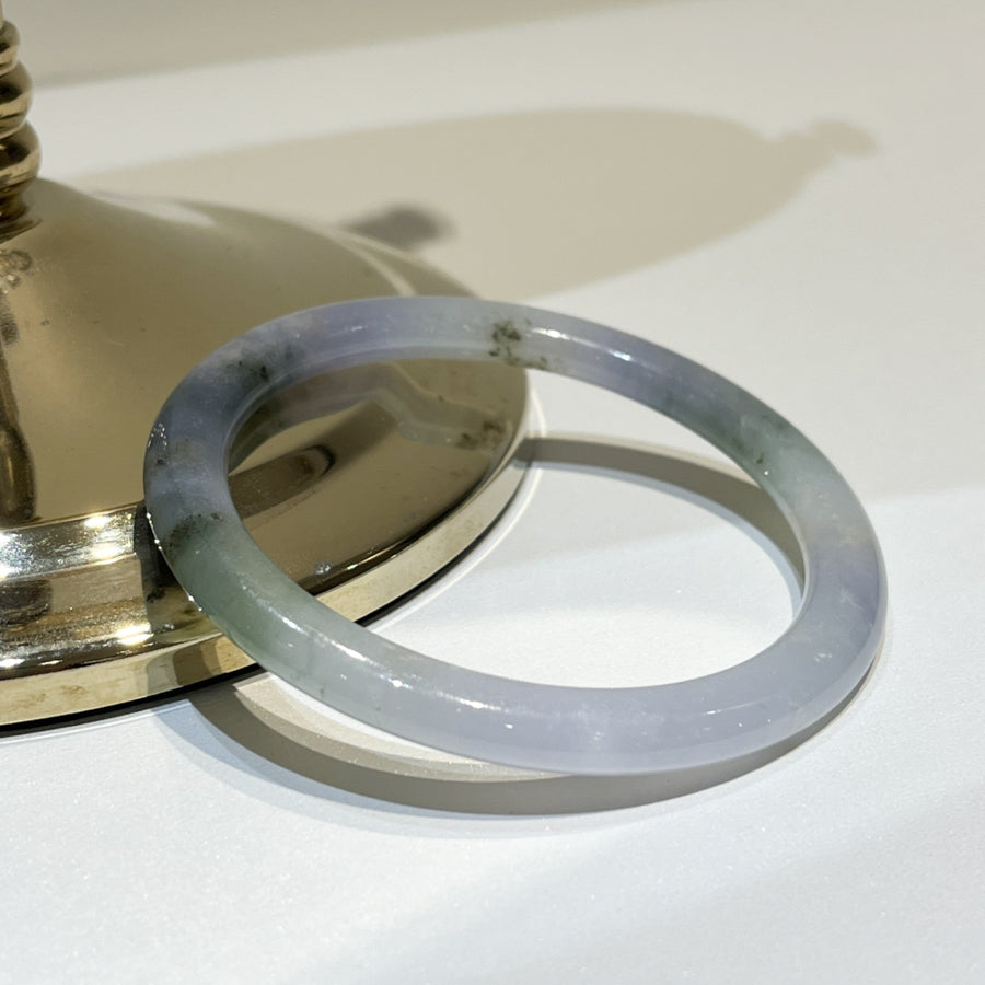 Tri-Color Jadeite Bangle – Purple, Green, Grey, Round, 56mm, Untreated Burmese Jadeite