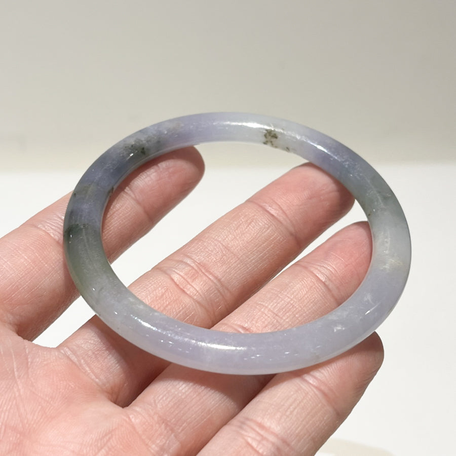 Tri-Color Jadeite Bangle – Purple, Green, Grey, Round, 56mm, Untreated Burmese Jadeite
