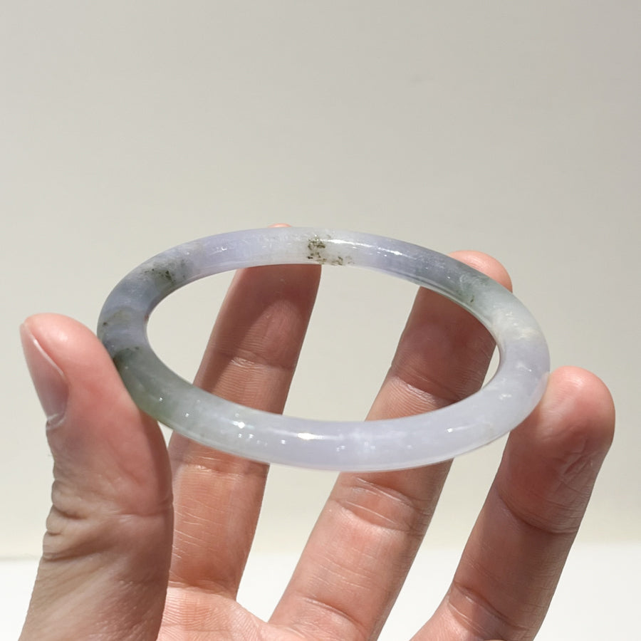 Tri-Color Jadeite Bangle – Purple, Green, Grey, Round, 56mm, Untreated Burmese Jadeite