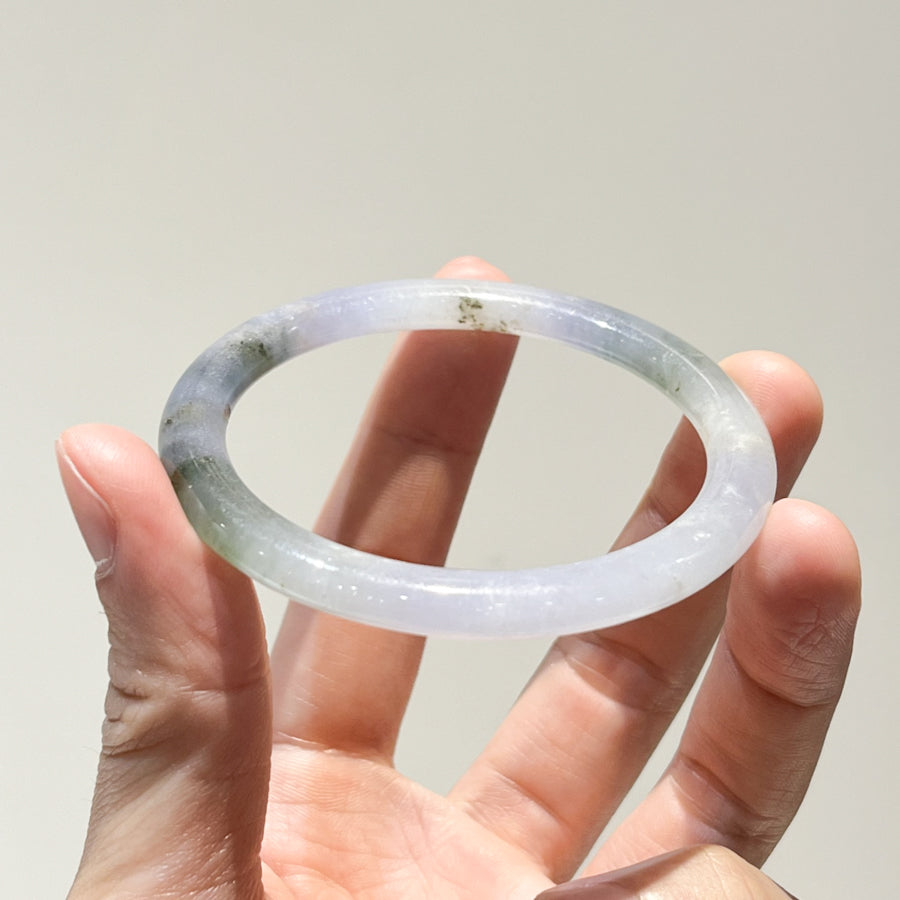 Tri-Color Jadeite Bangle – Purple, Green, Grey, Round, 56mm, Untreated Burmese Jadeite