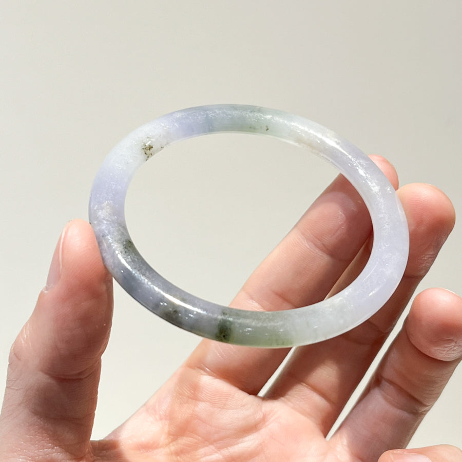 Tri-Color Jadeite Bangle – Purple, Green, Grey, Round, 56mm, Untreated Burmese Jadeite