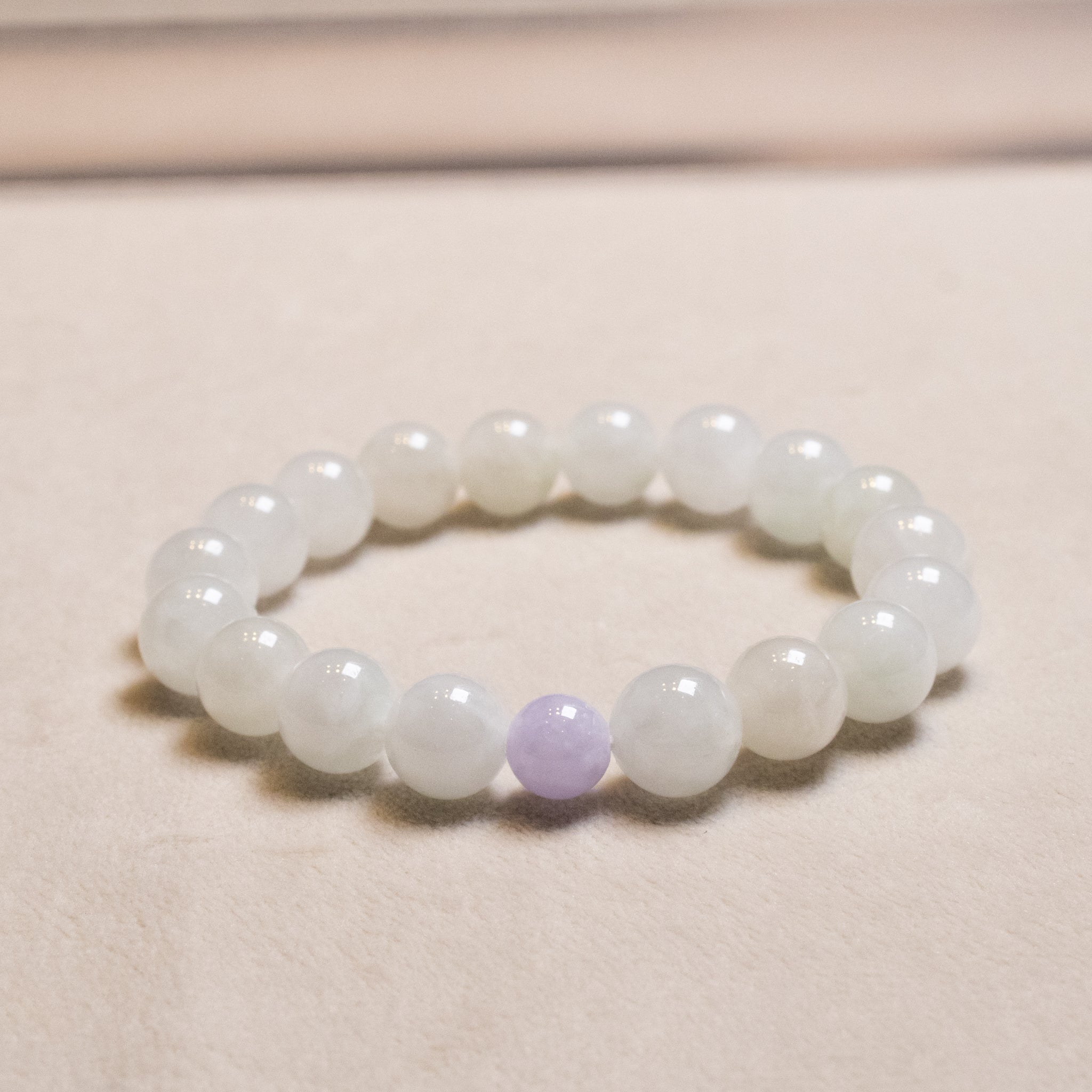 Purple and White Jade Beaded Bracelet Natural Type A Burmese Jade