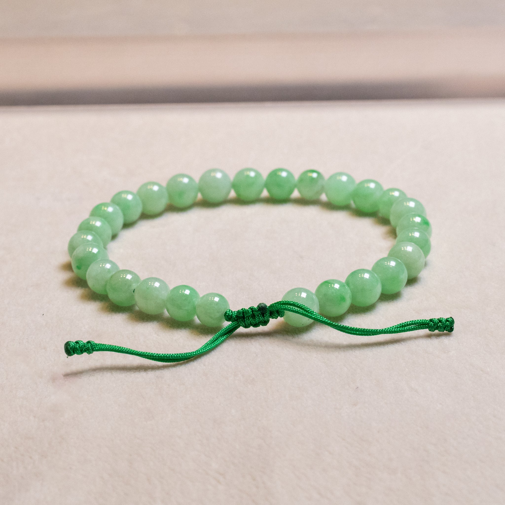 Apple Green Jade Beaded Bracelet - Natural Type-A Burmese Jadeite, Elastic Band