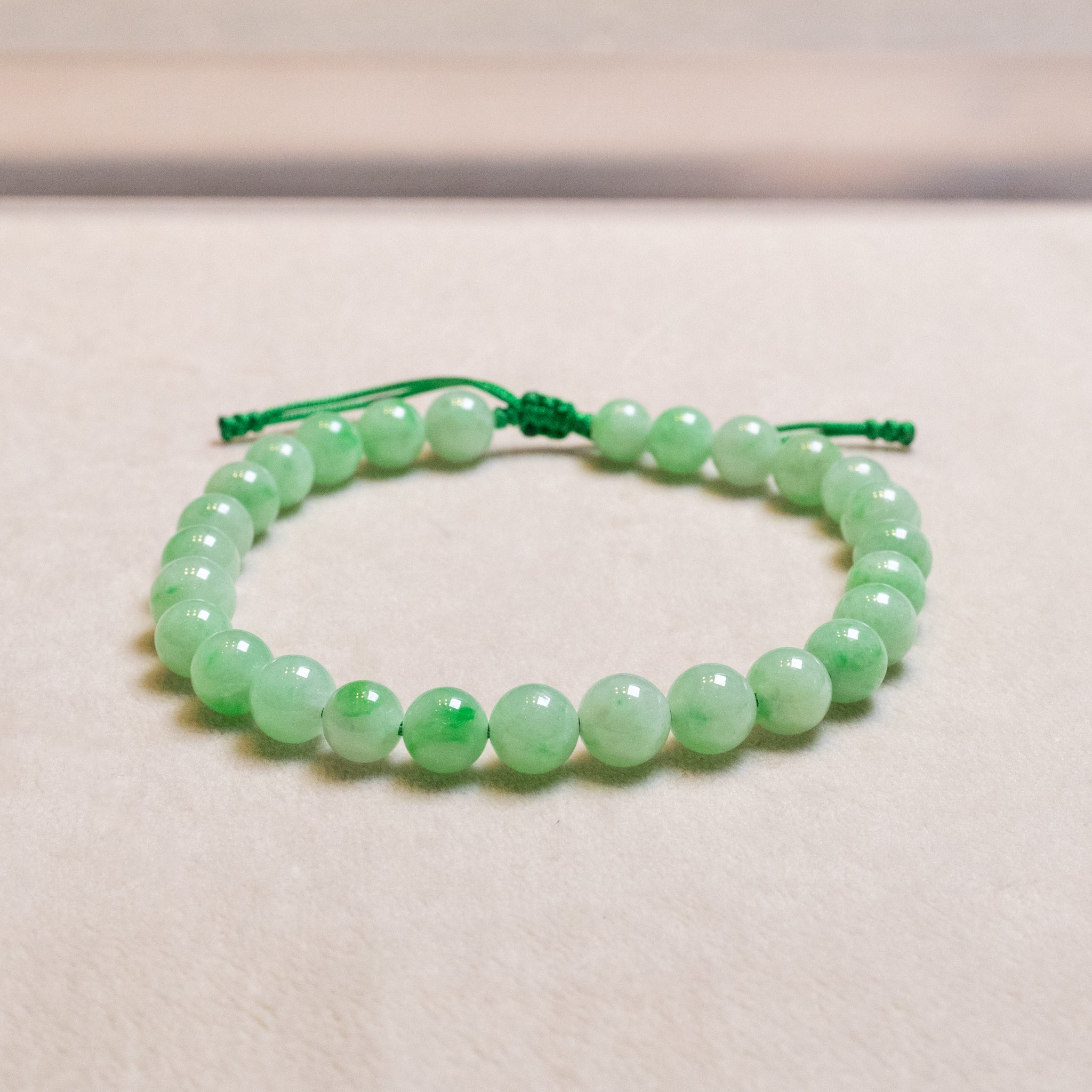 Apple Green Jade Beaded Bracelet - Natural Type-A Burmese Jadeite, Elastic Band