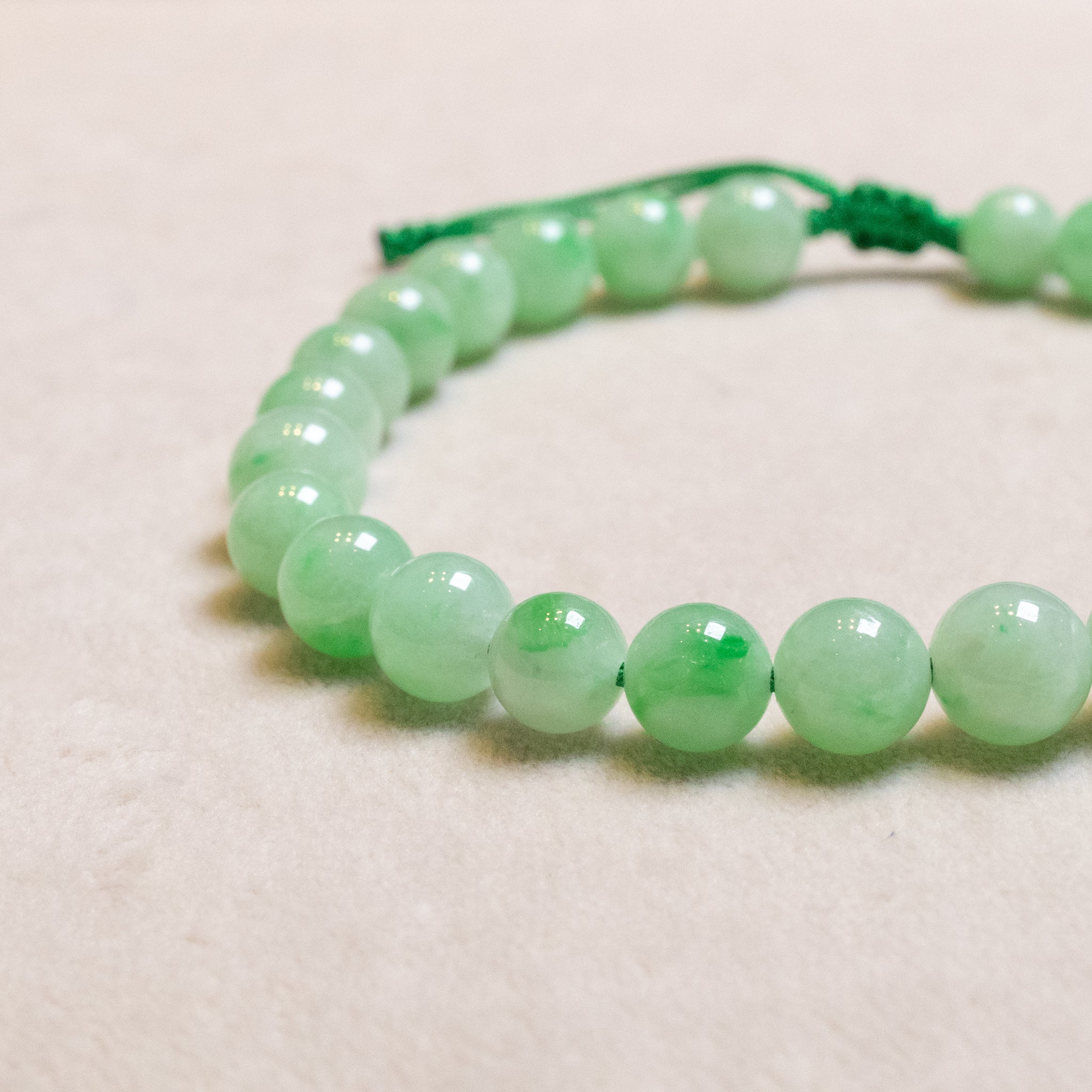 Apple Green Jade Beaded Bracelet - Natural Type-A Burmese Jadeite, Elastic Band
