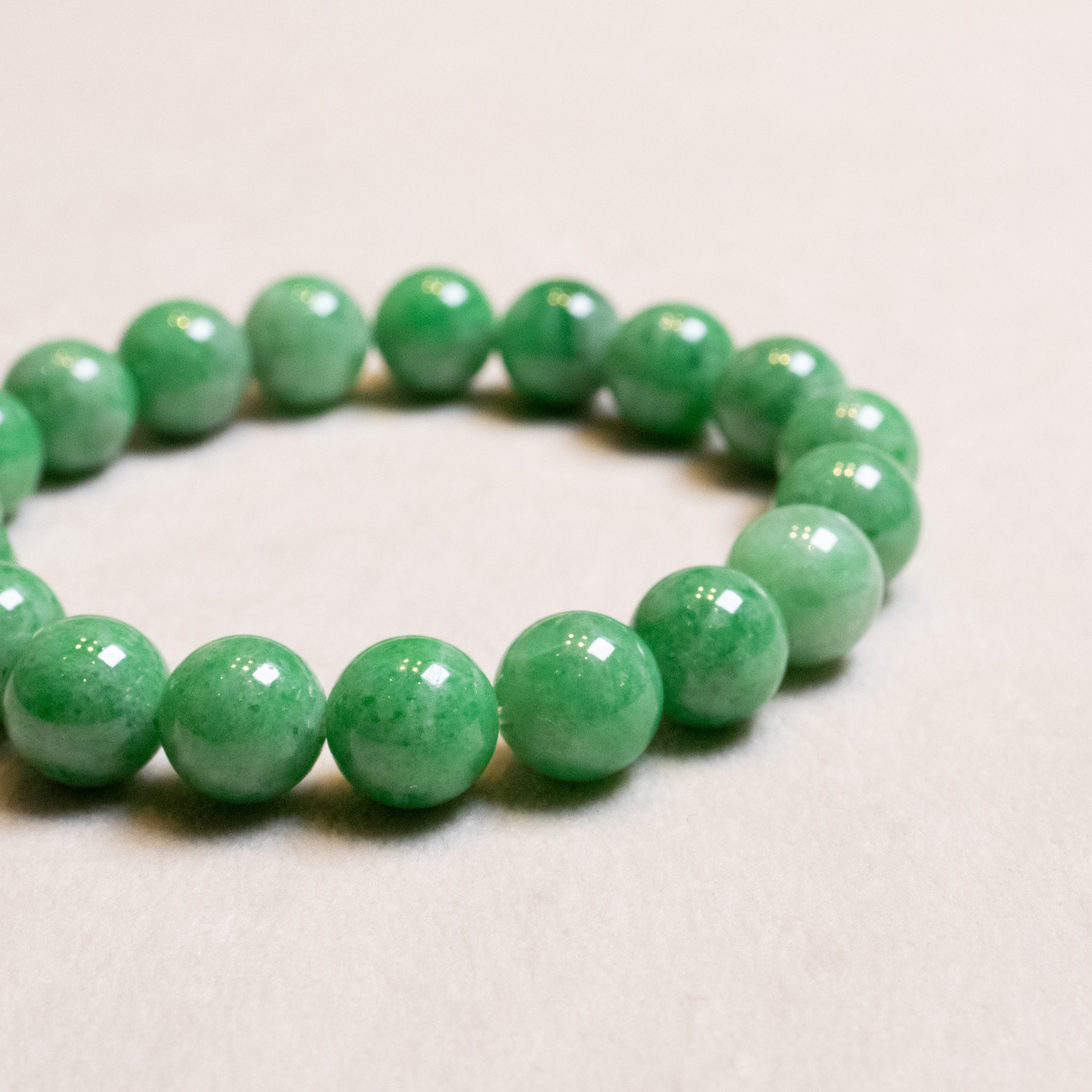 Classic Intense Green Jade Beaded Bracelets - Natural Type A Burmese Jadeite, 17cm & 18cm