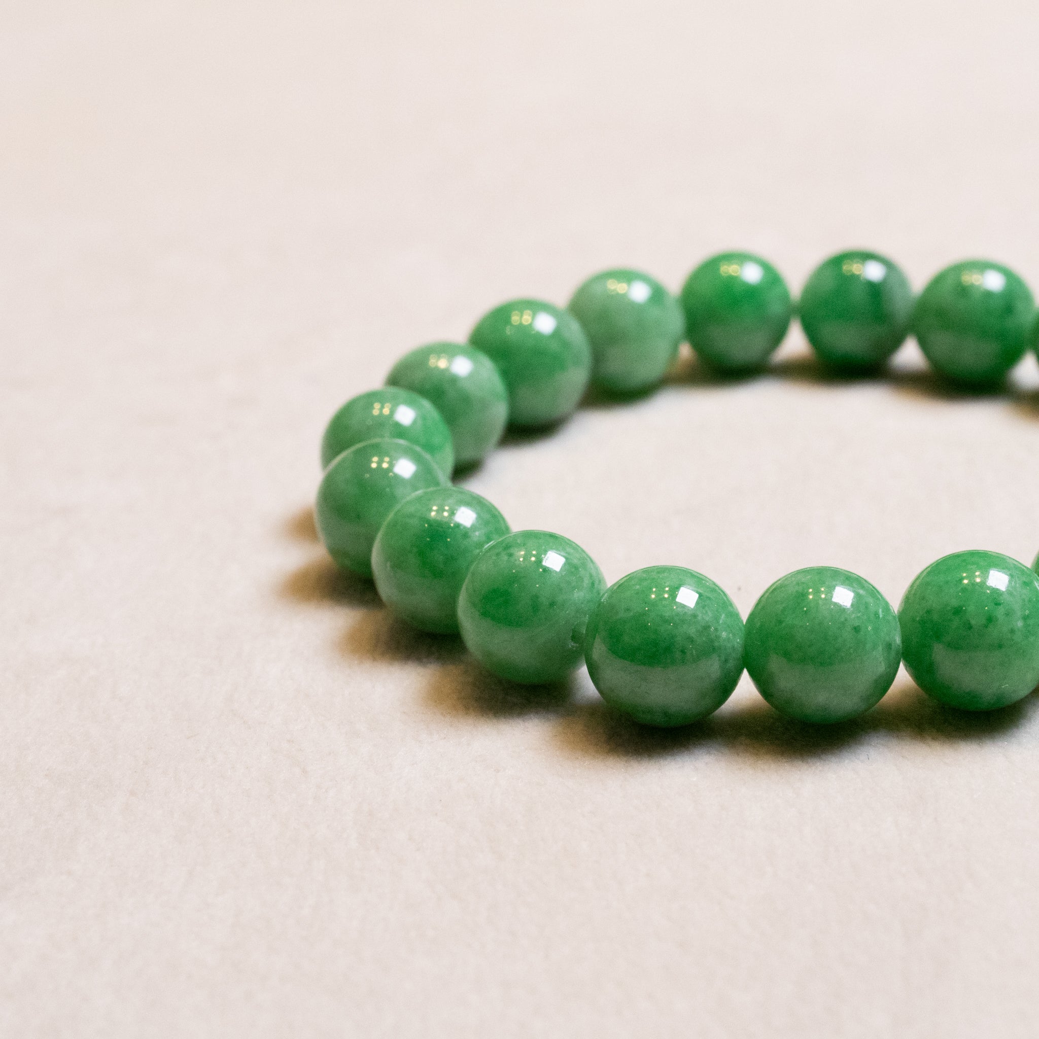 Classic Intense Green Jade Beaded Bracelets - Natural Type A Burmese Jadeite, 17cm & 18cm