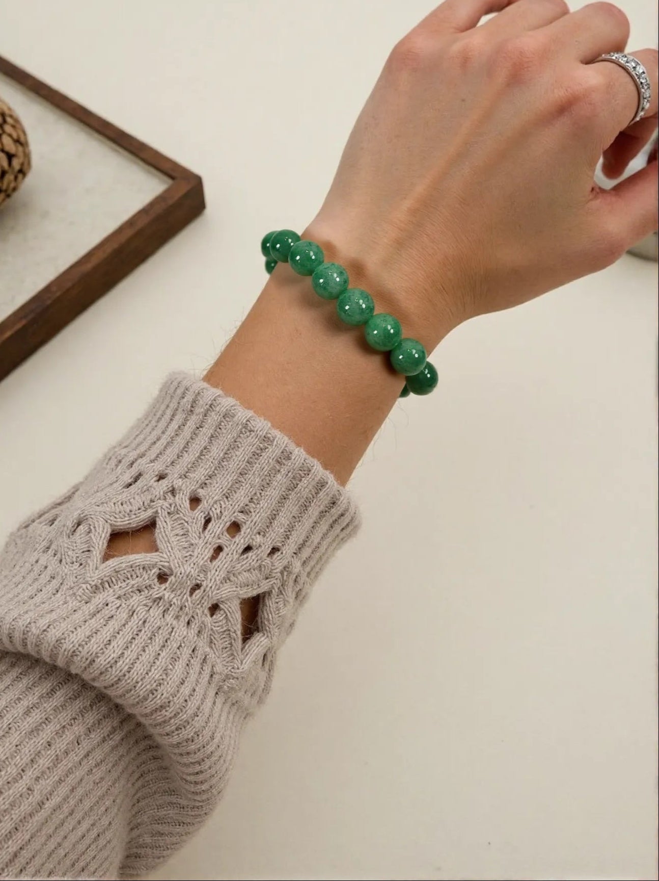 Classic Intense Green Jade Beaded Bracelets - Natural Type A Burmese Jadeite, 17cm & 18cm