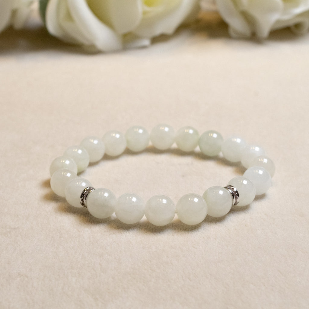 White Jade Beaded Bracelet Natural Type A Burmese Jade