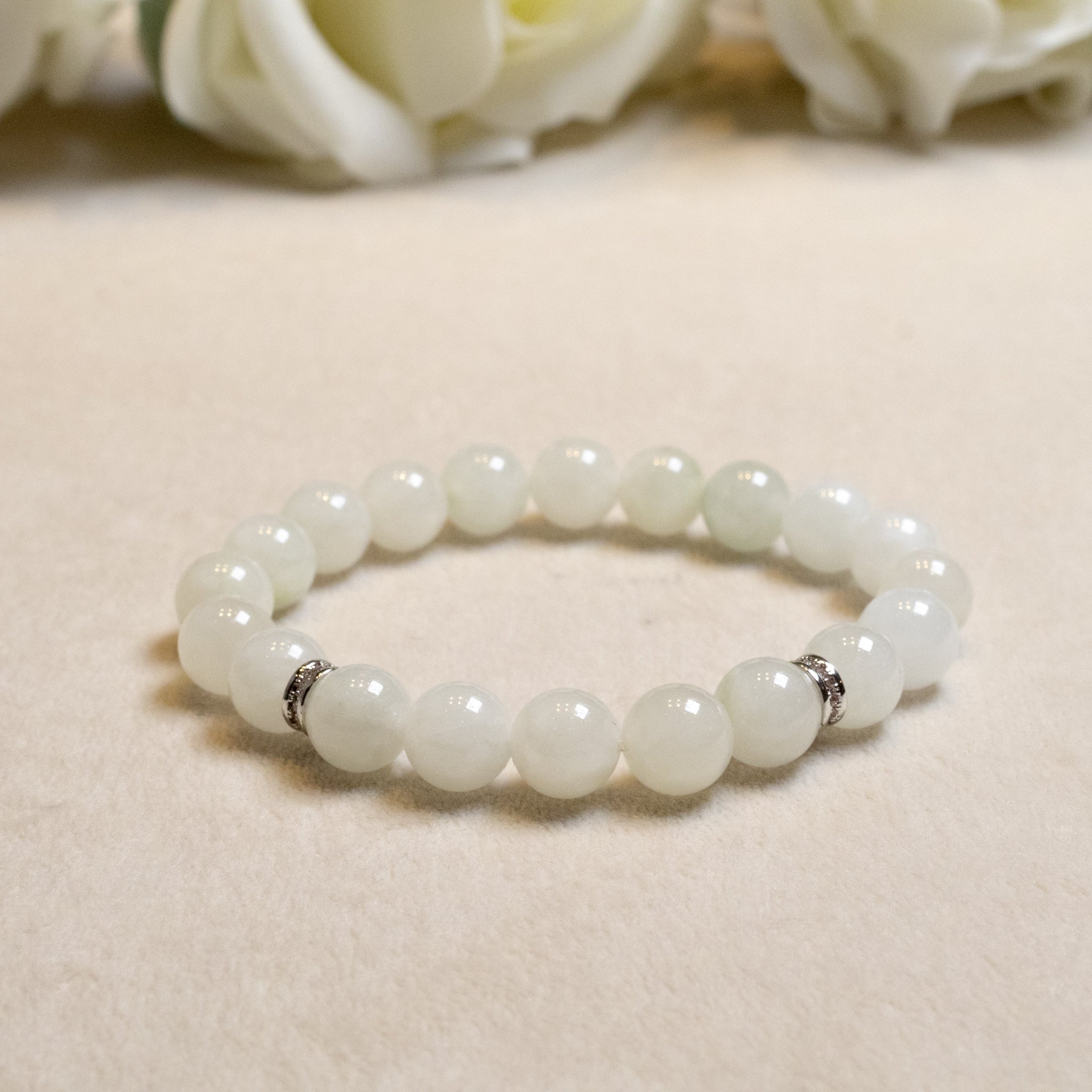 White Jade Beaded Bracelet Natural Type A Burmese Jade
