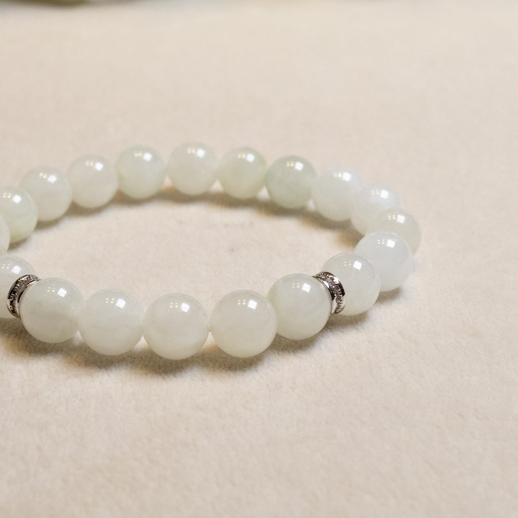 White Jade Beaded Bracelet Natural Type A Burmese Jade