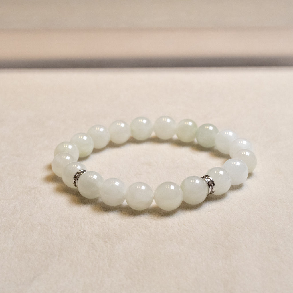 White Jade Beaded Bracelet Natural Type A Burmese Jade
