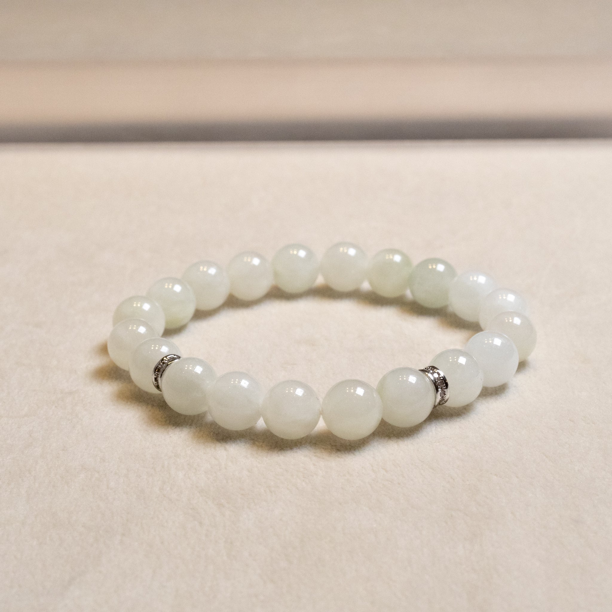 White Jade Beaded Bracelet Natural Type A Burmese Jade