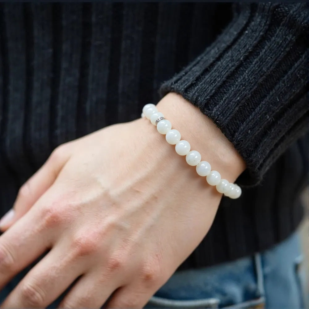 White Jade Beaded Bracelet Natural Type A Burmese Jade