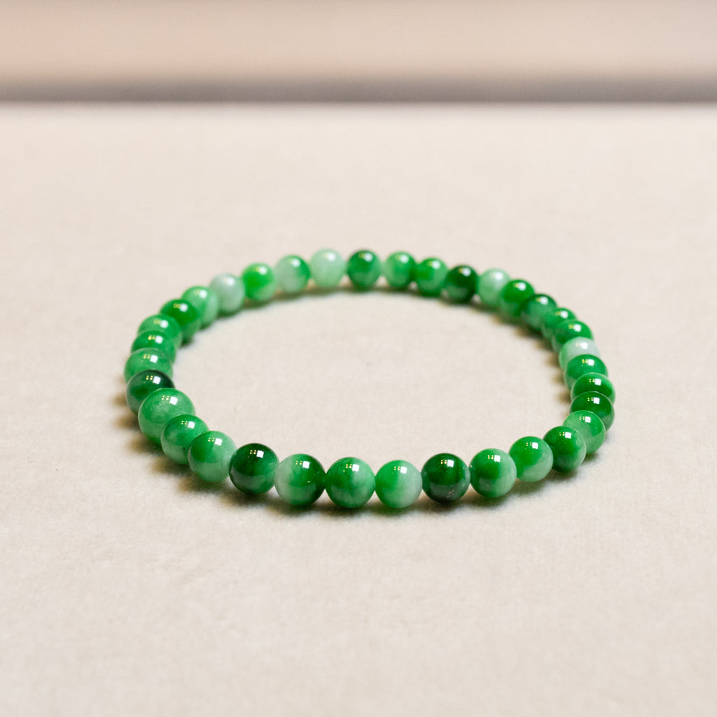 Imperial Green Jade Beaded Bracelet – Stretchy 17cm with 35 Natural Jade Beads (5mm-6mm)
