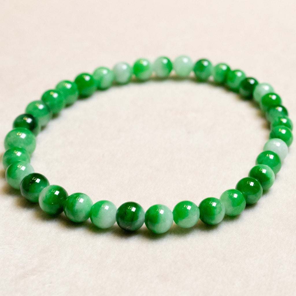 Imperial Green Jade Beaded Bracelet – Stretchy 17cm with 35 Natural Jade Beads (5mm-6mm)