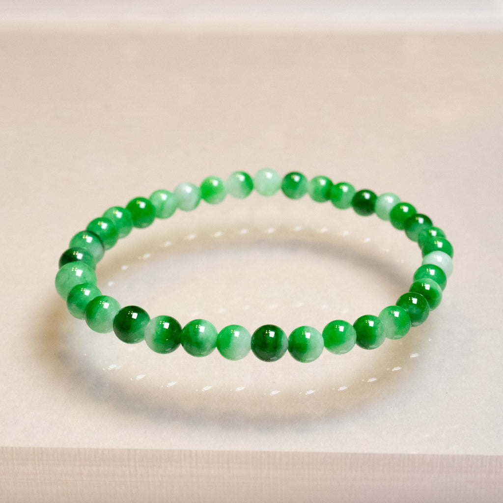 Imperial Green Jade Beaded Bracelet – Stretchy 17cm with 35 Natural Jade Beads (5mm-6mm)