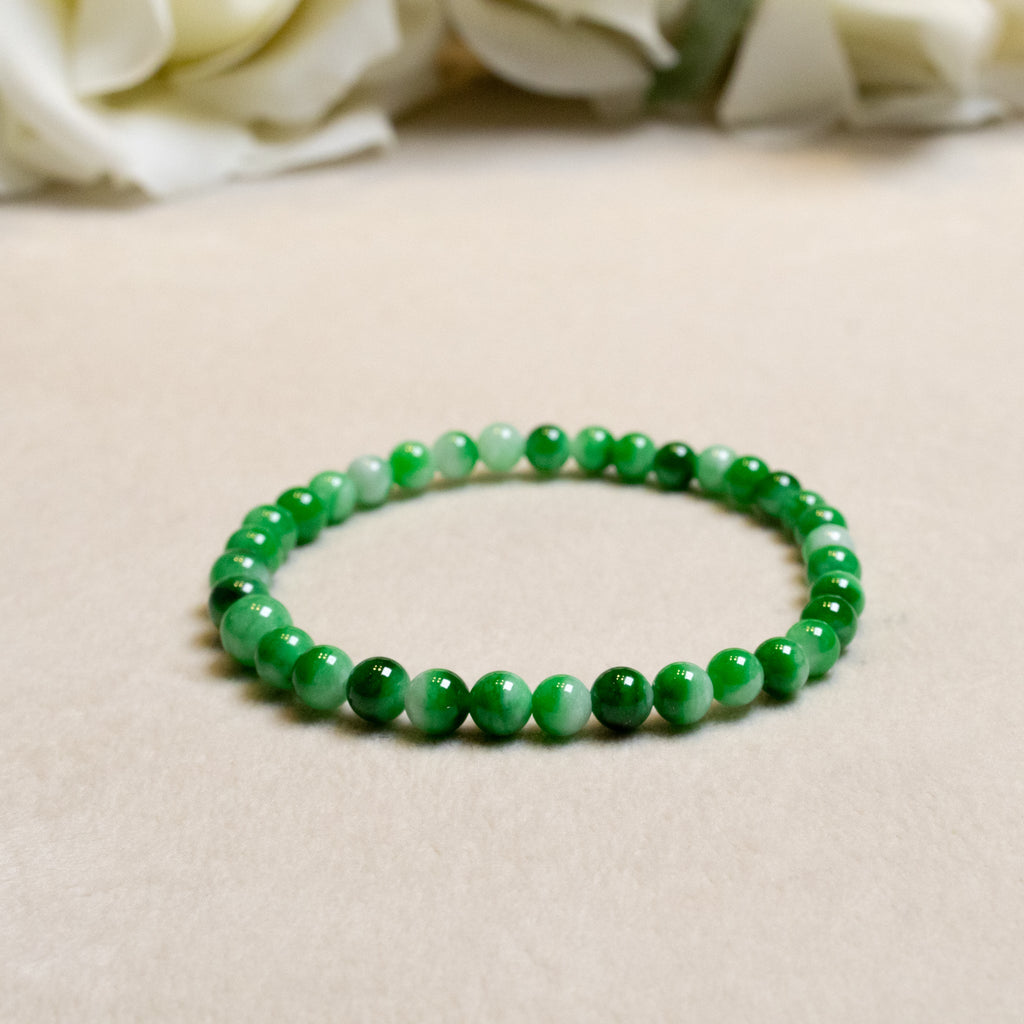 Imperial Green Jade Beaded Bracelet – Stretchy 17cm with 35 Natural Jade Beads (5mm-6mm)