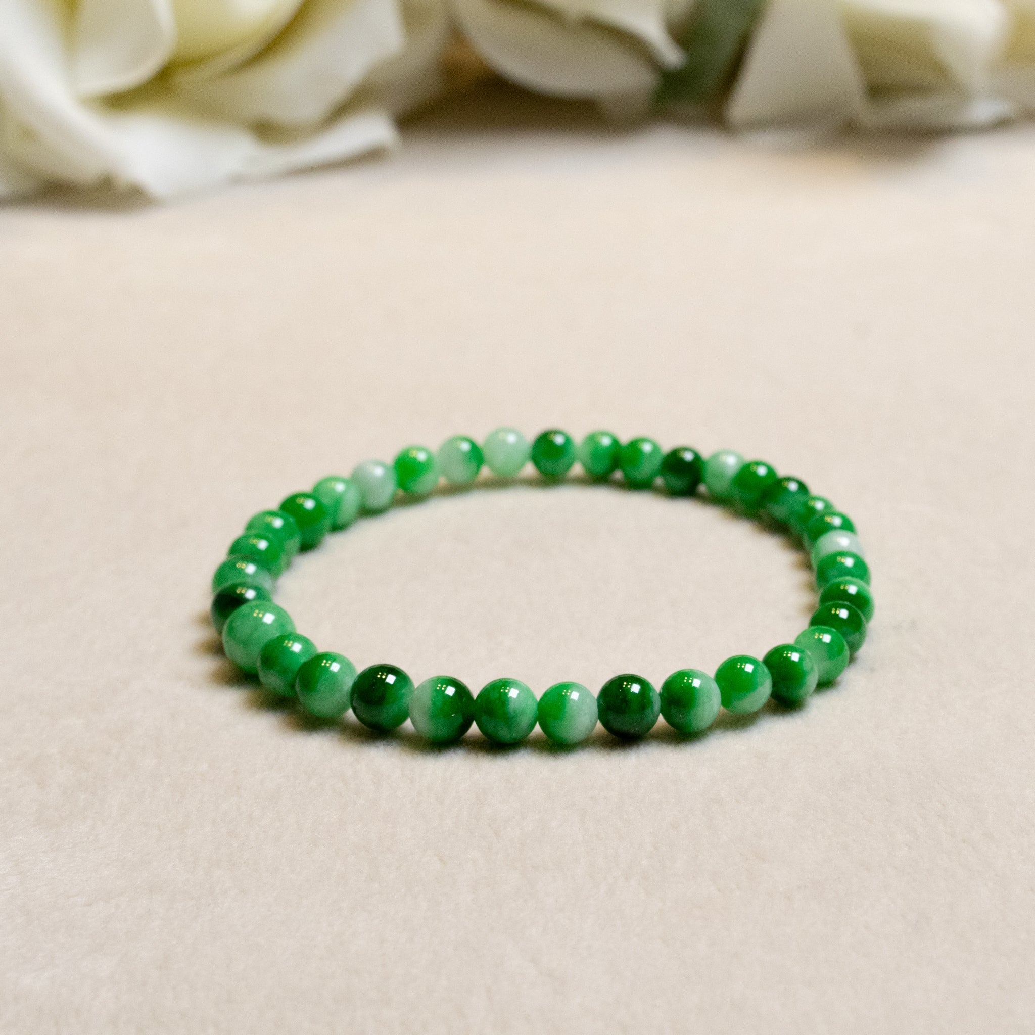 Imperial Green Jade Beaded Bracelet – Stretchy 17cm with 35 Natural Jade Beads (5mm-6mm)