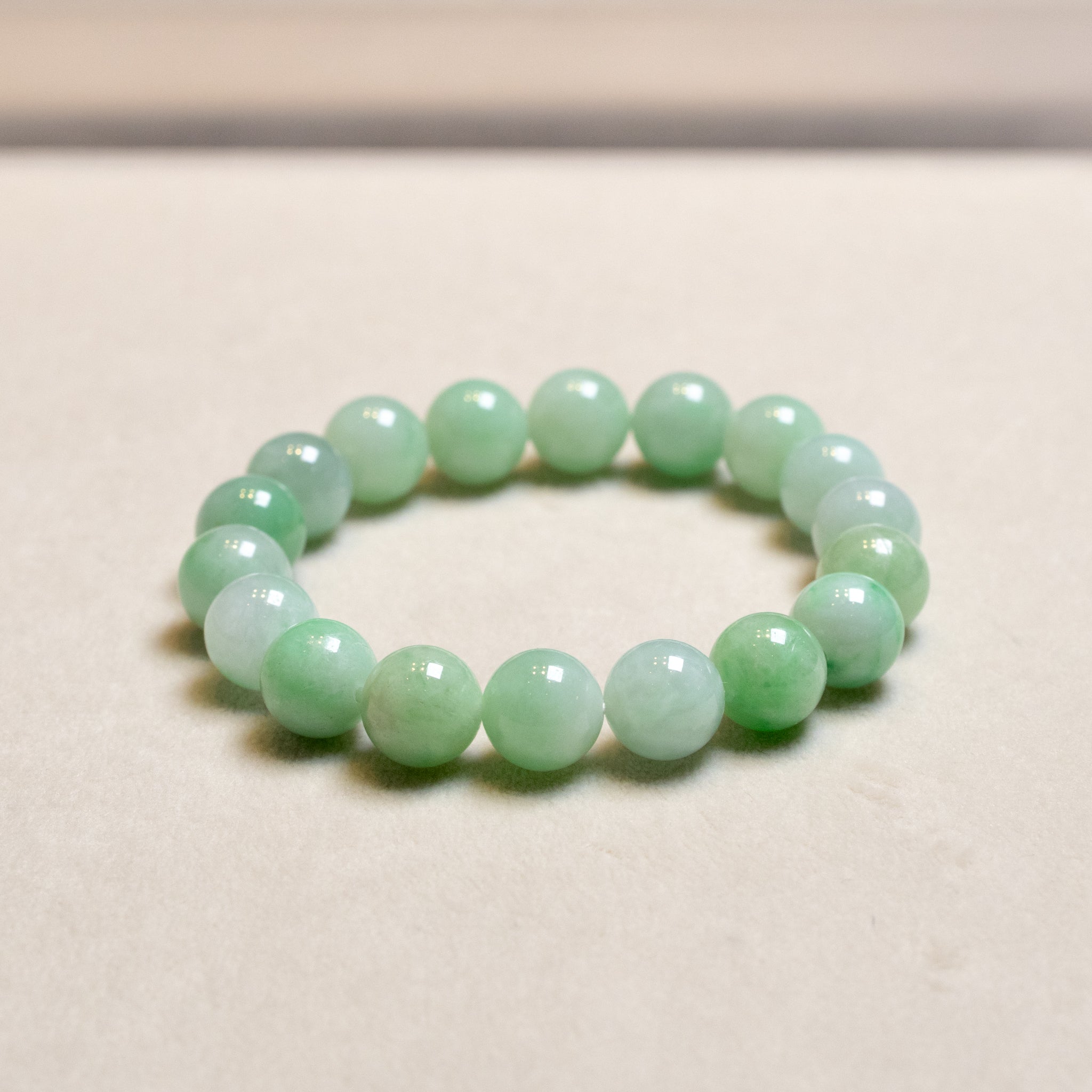 Natural Untreated Green Jadeite Bead Bracelets – Stretchy String (Two Sizes Available)