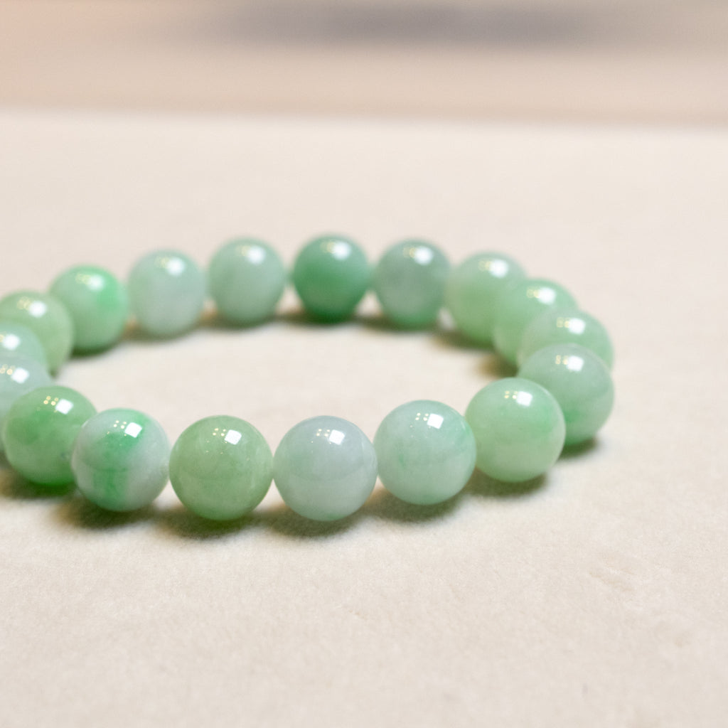 Natural Untreated Green Jadeite Bead Bracelets – Stretchy String (Two Sizes Available)