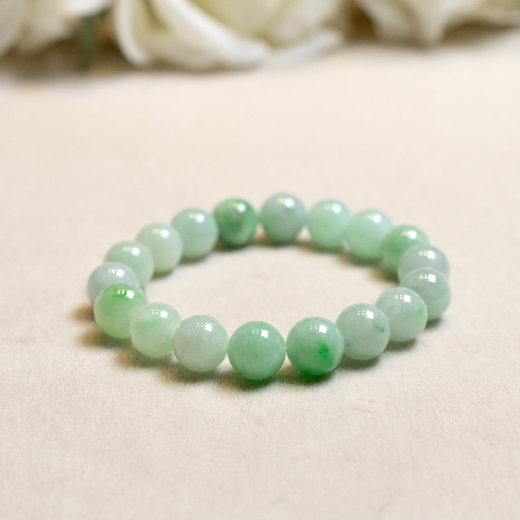 Natural Untreated Green Jadeite Bead Bracelets – Stretchy String (Two Sizes Available)