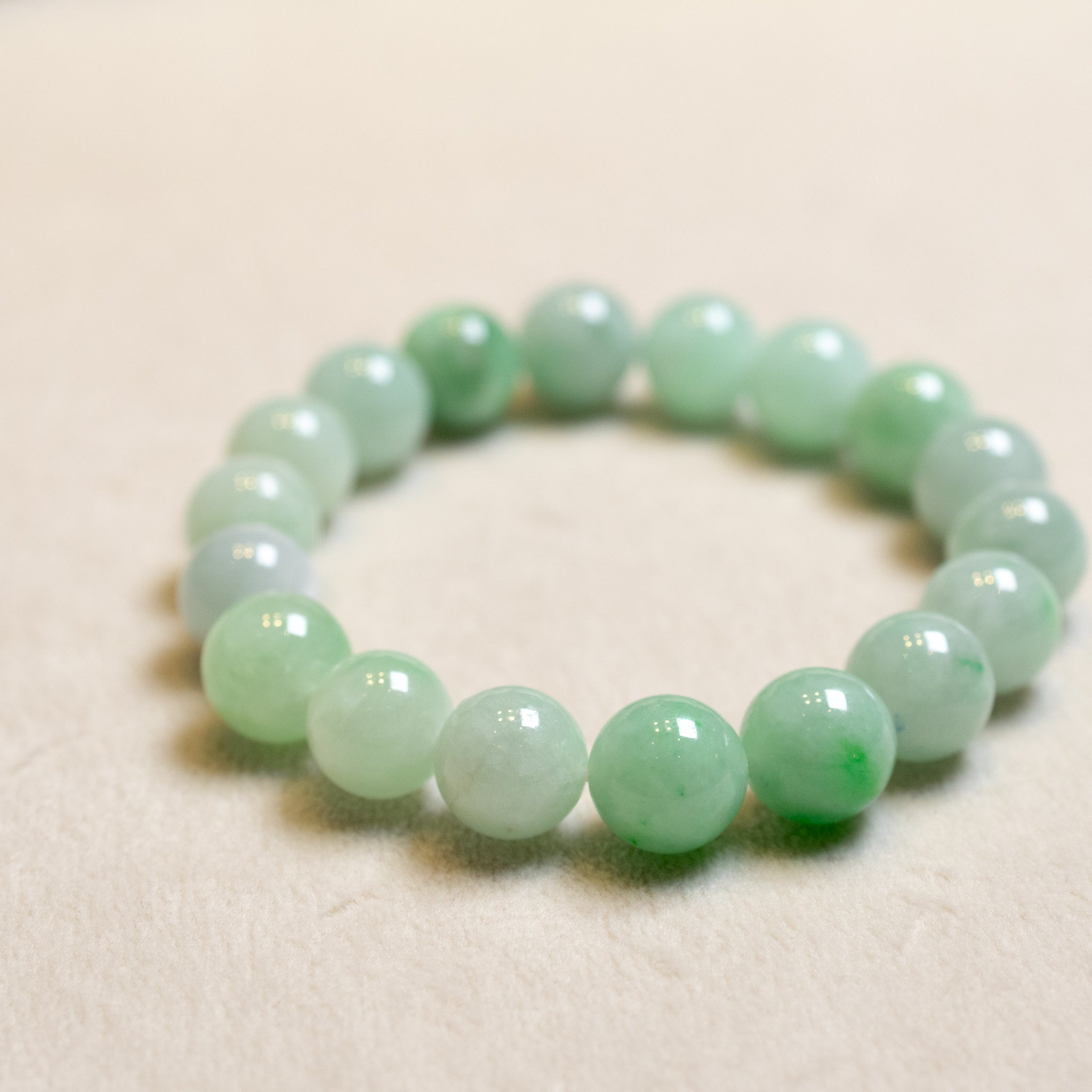Natural Untreated Green Jadeite Bead Bracelets – Stretchy String (Two Sizes Available)