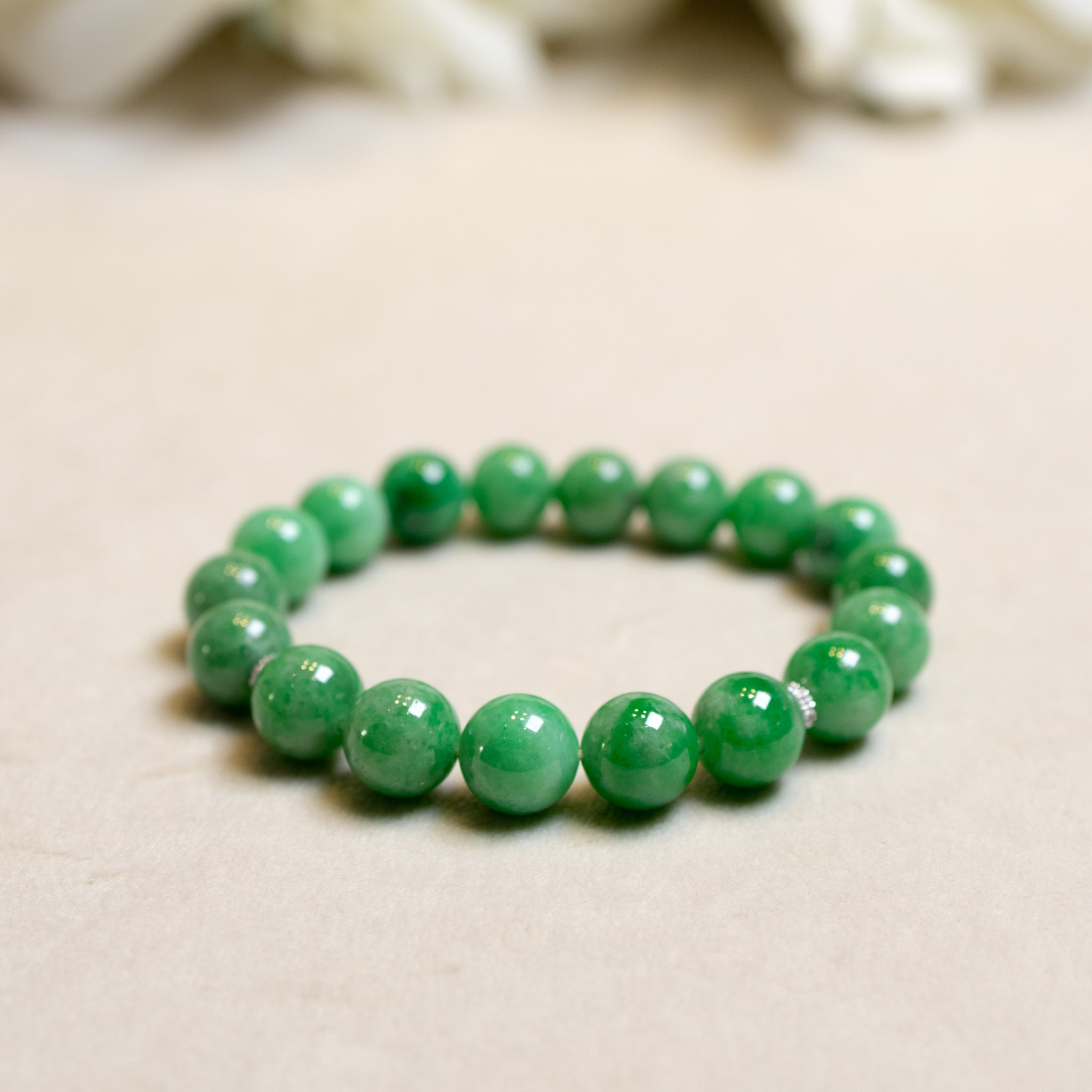 Gransky Jewellery Imperial Green Jade Beaded Bracelet - 17cm