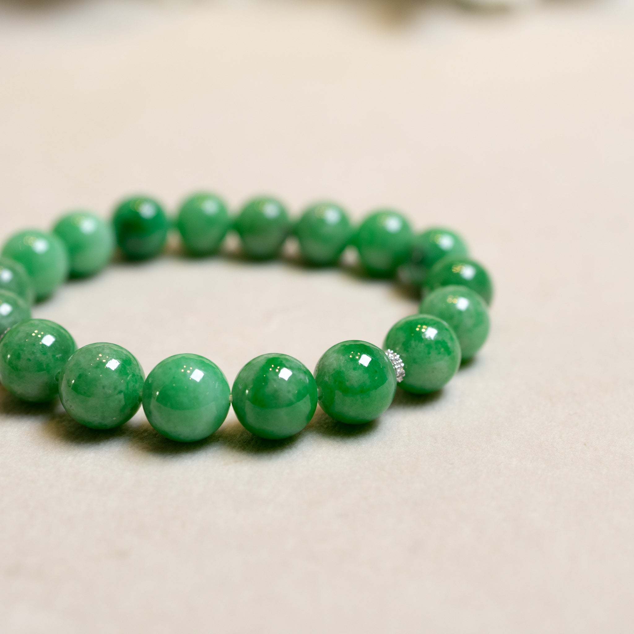 Gransky Jewellery Imperial Green Jade Beaded Bracelet - 17cm