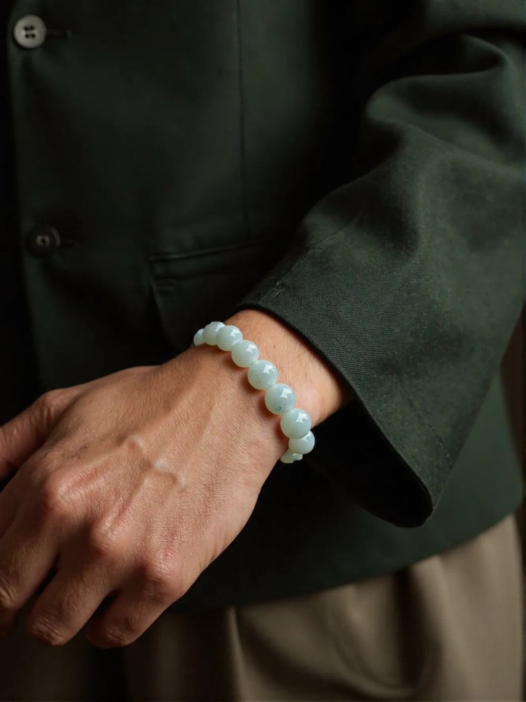 Gransky Jewellery Light Green Type-A Jadeite Stretch Bracelet - 17cm, 10-10.9mm