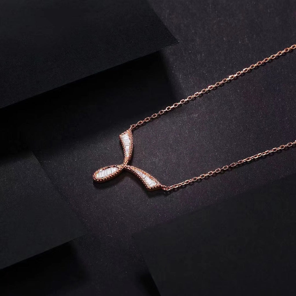 Gransky 18K Rose Gold Y Shape Diamond Charm Necklace