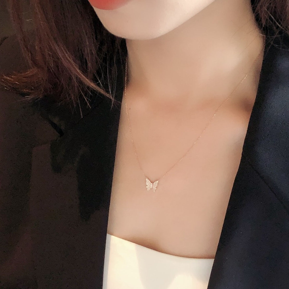 18k Gold Butterfly Shape Diamond Charm | Real Diamond Necklace Jewelry | Solid White Gold Pendant | Sweet Anniversary Gift | The Best Gifts