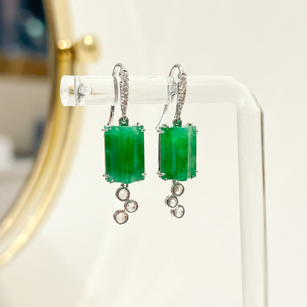 GRANSKY X KATHERINE 18K Gold Intense Green Jadeite Diamond Earrings