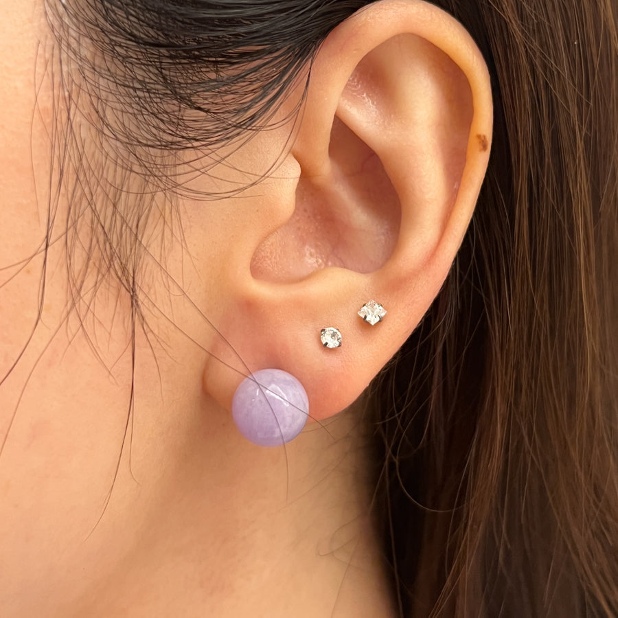 Intense Purple Jade Beaded Studs Earring Natural Type A Certified
