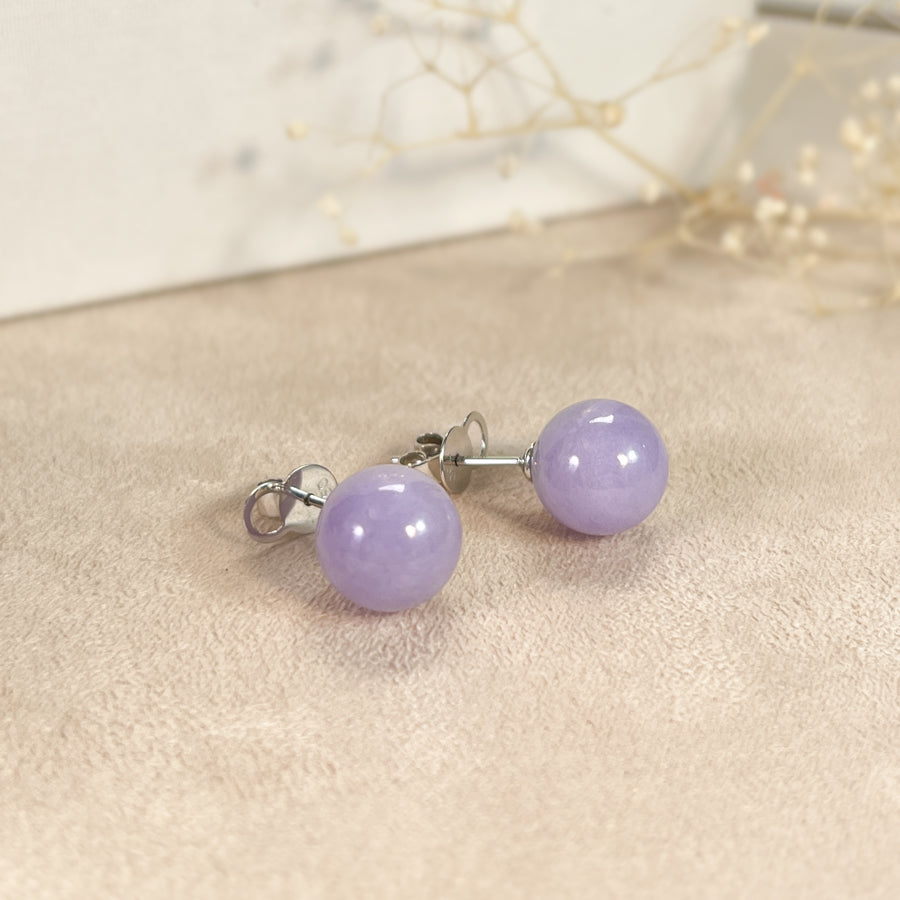 Intense Purple Jade Beaded Studs Earring Natural Type A Certified
