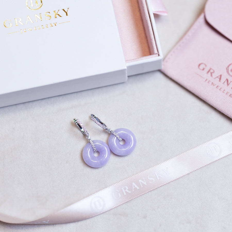 Intense Purple Donut Jade Hoop Earring Natural Certified Type A