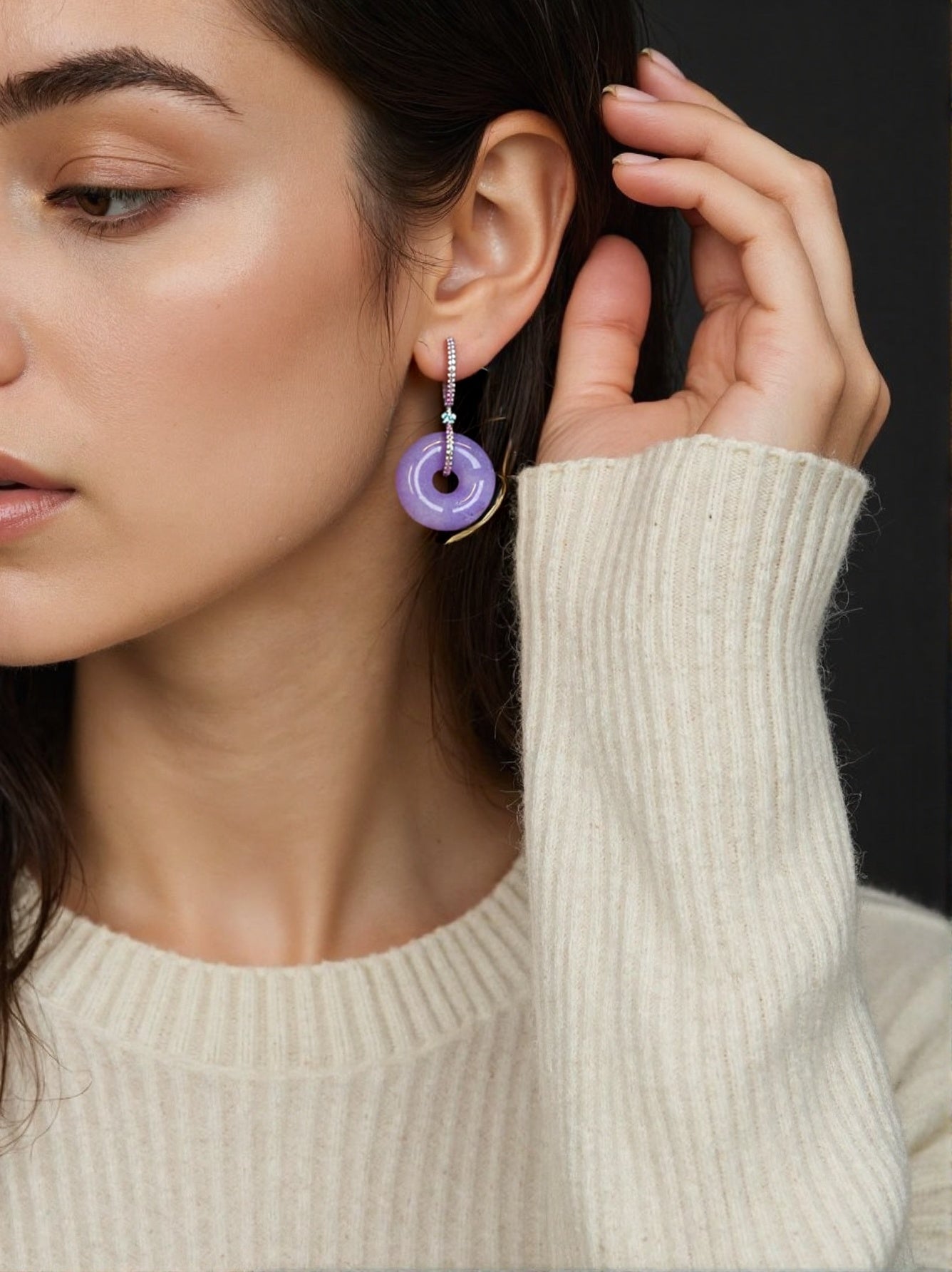 Intense Purple Donut Jade Hoop Earring Natural Certified Type A