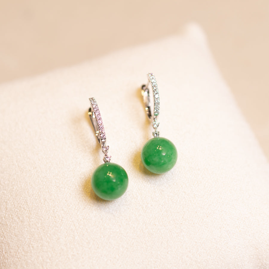 Imperial Green Beaded Jade Drop Earring Natural Certified Type A