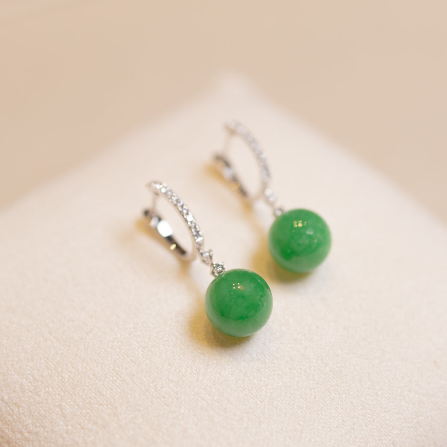 Imperial Green Beaded Jade Drop Earring Natural Certified Type A