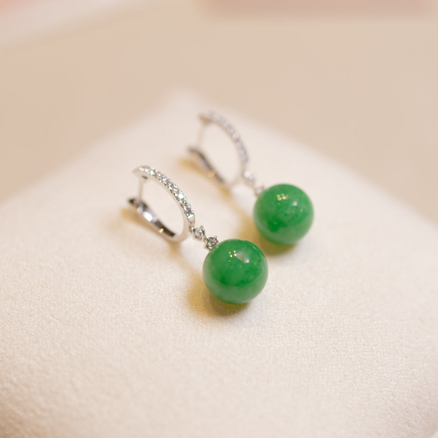 Imperial Green Beaded Jade Drop Earring Natural Certified Type A