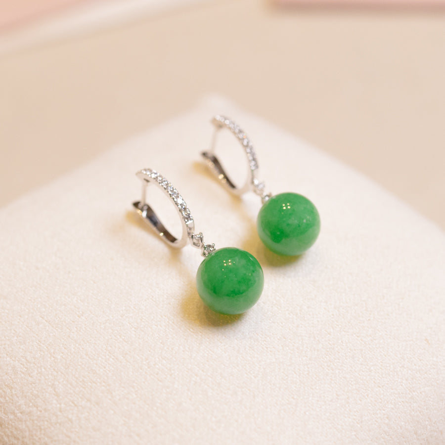 Imperial Green Beaded Jade Drop Earring Natural Certified Type A