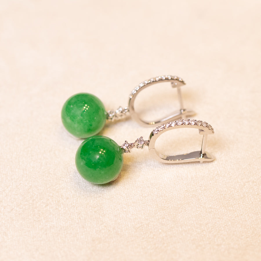 Imperial Green Beaded Jade Drop Earring Natural Certified Type A