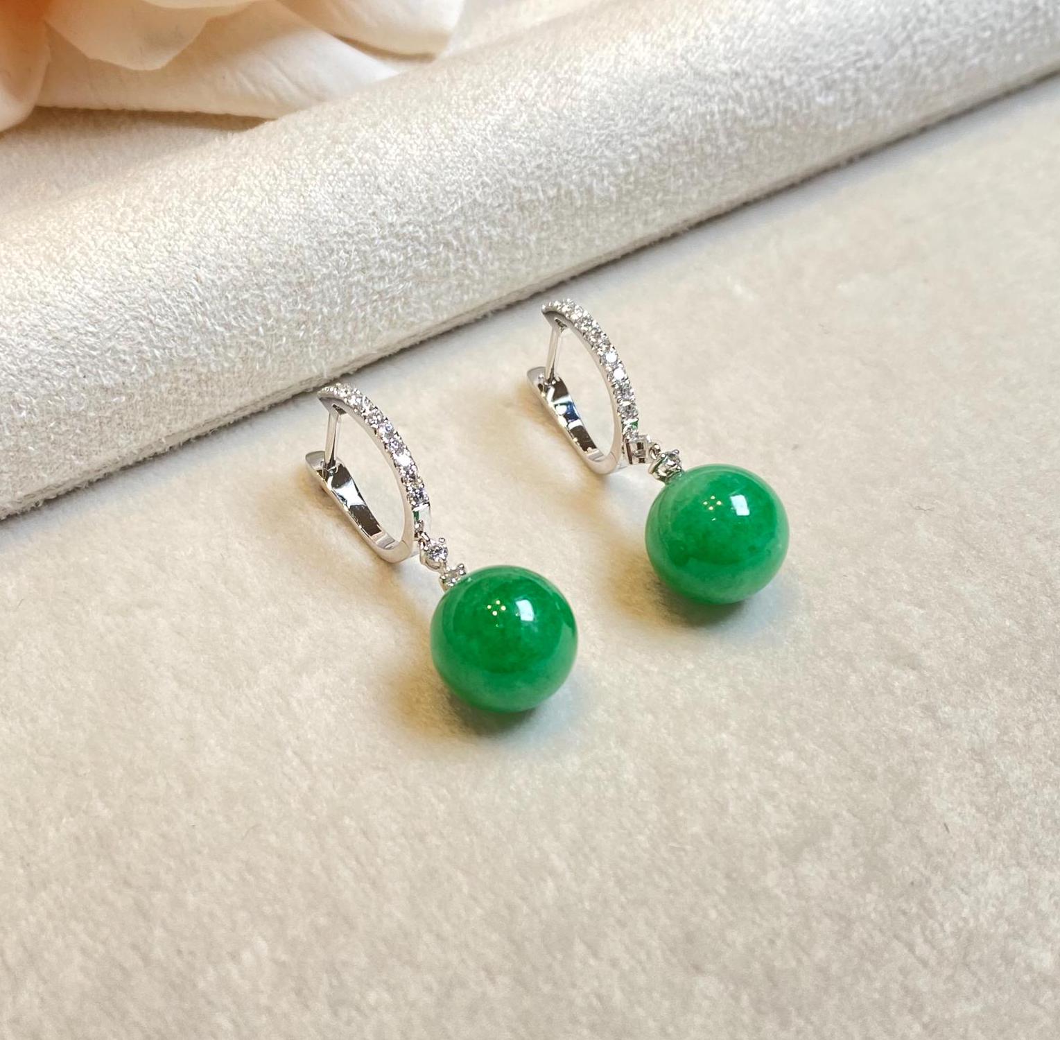Imperial Green Beaded Jade Drop Earring Natural Certified Type A