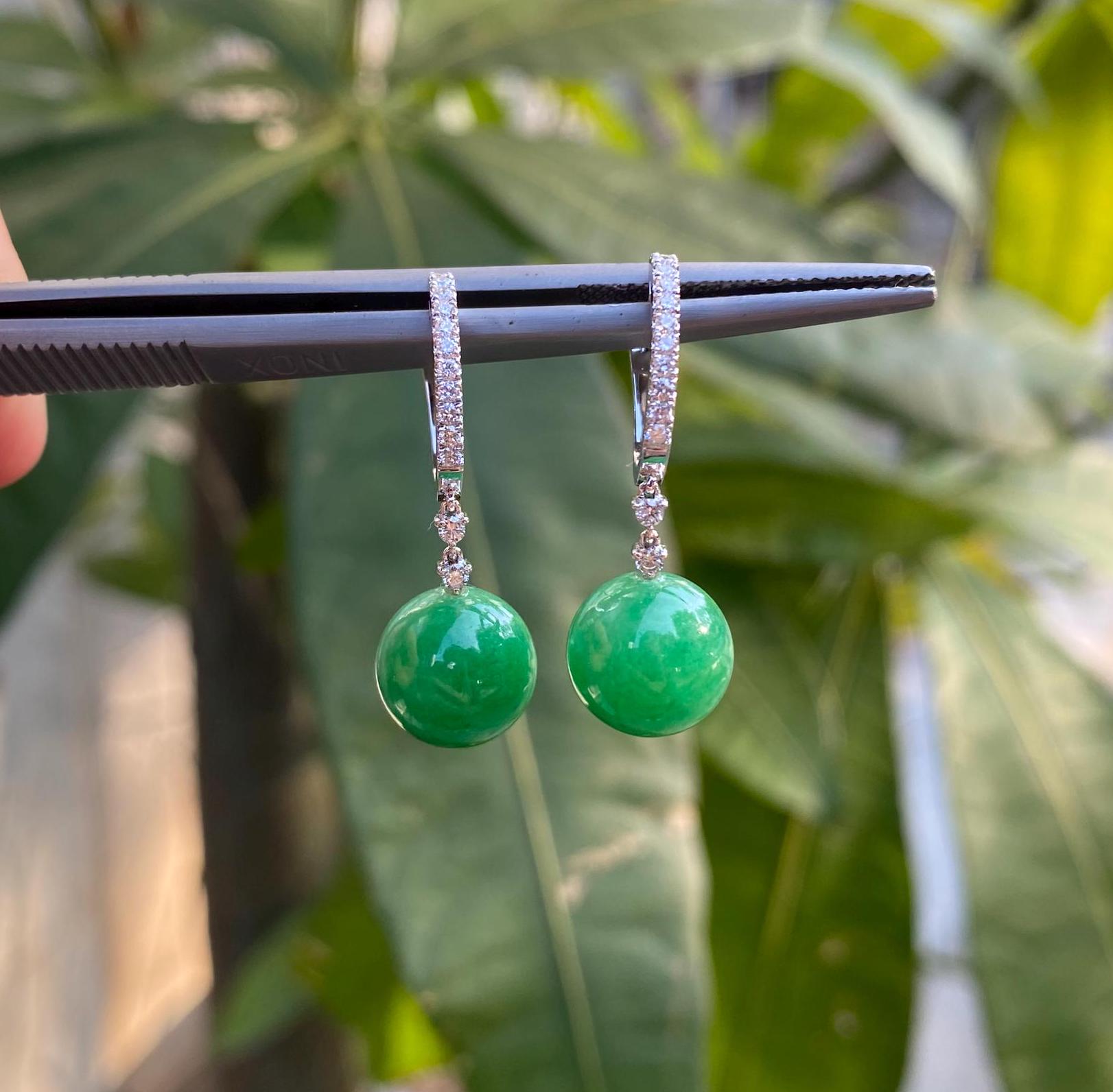 Imperial Green Beaded Jade Drop Earring Natural Certified Type A