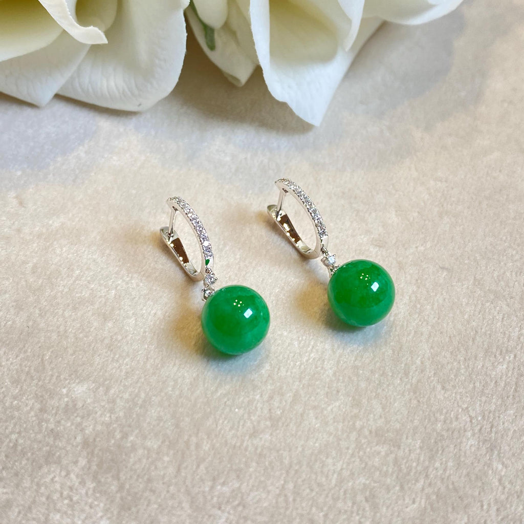 Imperial Green Beaded Jade Drop Earring Natural Certified Type A